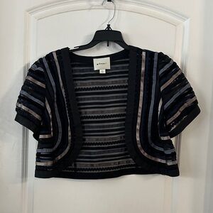 NEW Anthropologie Striped Sheer Black and Blue Bolero Jacket - Size L